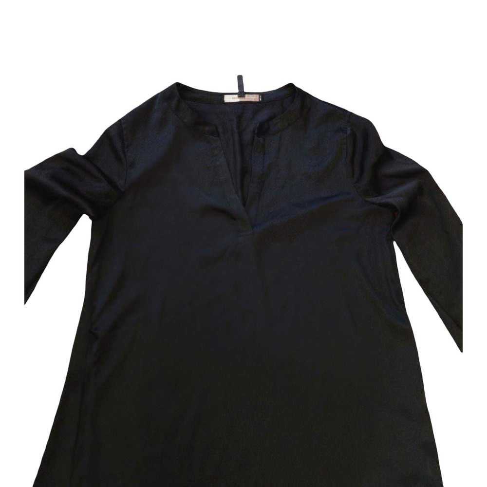 BCBGMAXAZRIA Eddie Asymmetrical Black Satin Dress Long Sleeve V-Neck Small - Picture 6 of 6